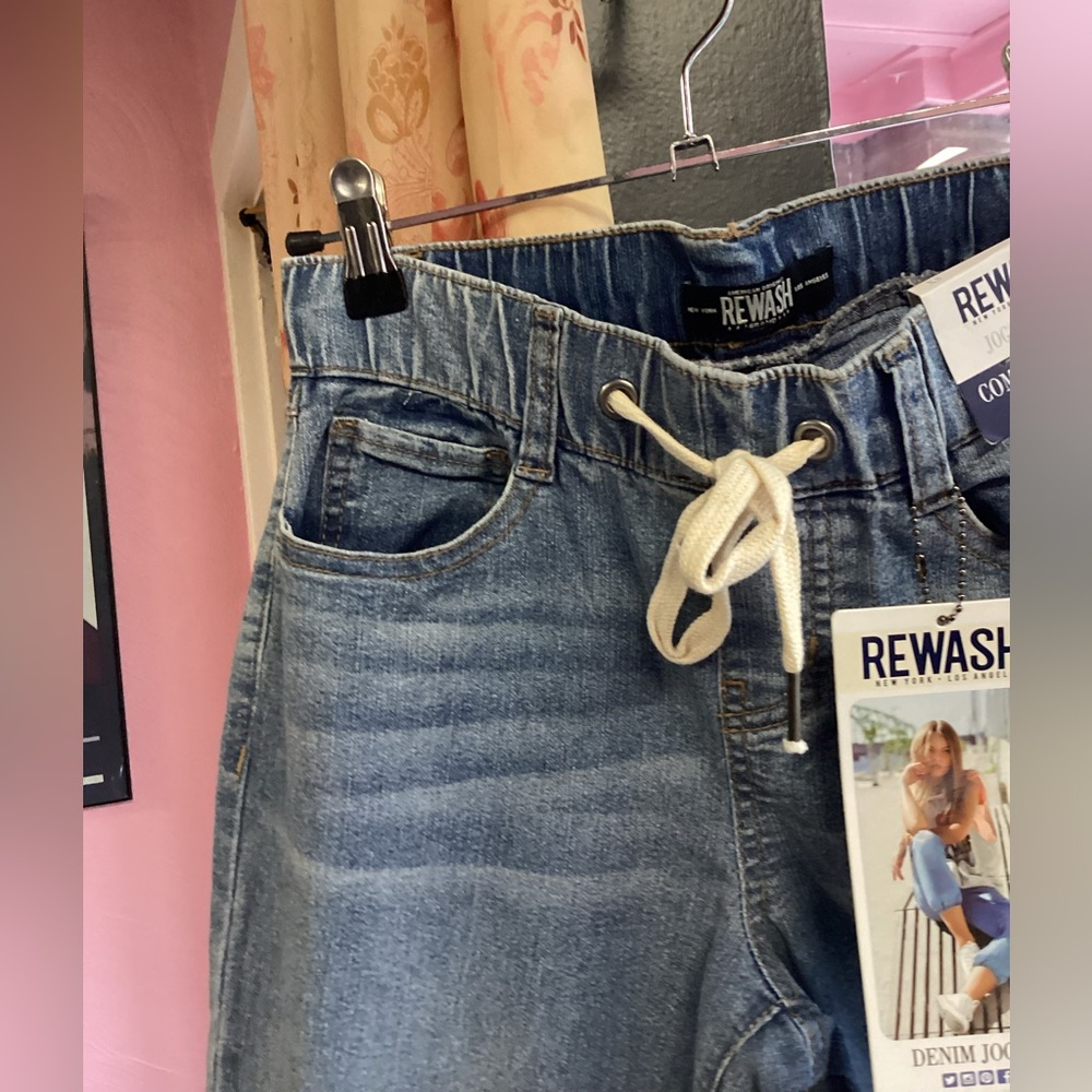 Rewash Women's Blue Jean joggers pull on mid rise stretch - Picture 4 of 5